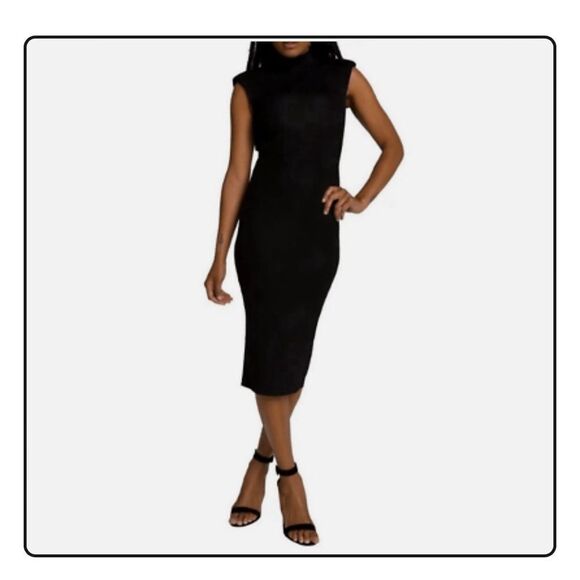 Good American Power‎ Mock Neck Black Midi Dress Size S - Picture 1 of 11